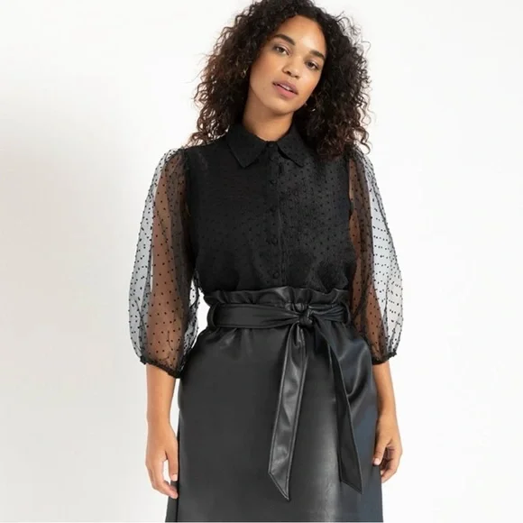 Eloquii Swiss Dot Puff Sleeve Black Button Down Blouse - Size 16 - NWT - Picture 11 of 11